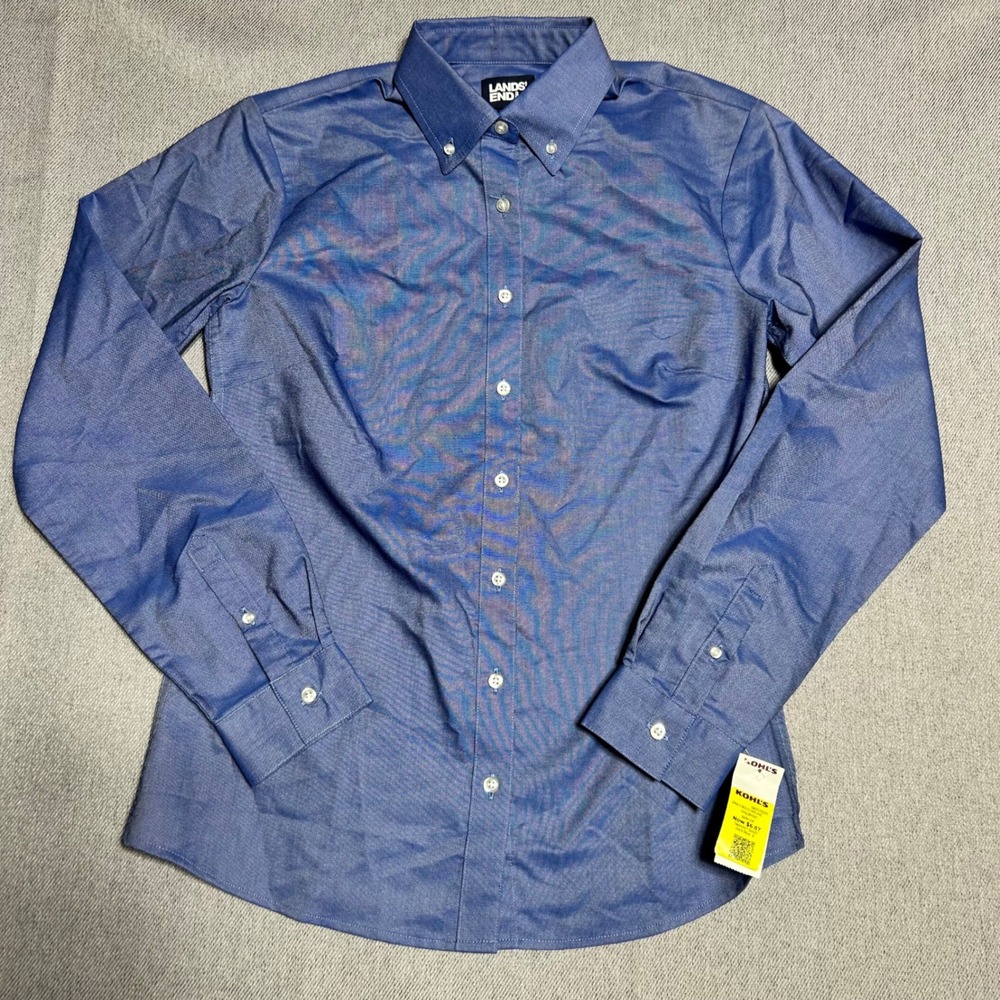 Lands' End Button Down Shirt Womens 6 Dark Blue Long Sleeve Oxford Collar‎